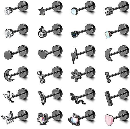 Adramata 24Pcs Ohrringe Stecker für Damen - Helix Piercing Edelstahl Set mit Schmetterling Blume Design - Klein Ohrstecker Knorpel Schmuck in Gold Silber für Tragus