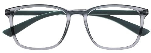 OPULIZE Max Lesebrille - Klassische große rechteckige Fassung - Brille in mattem Transparentgrau mit grünen Bügeln - Herren Damen Unisex - R78-7 - +1,00