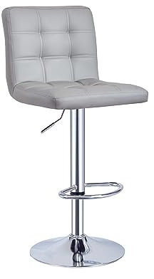 Panana Height Adjustable Cuban Bar Chairs Synthetic Leather 360° Swivel Kitchen Stool with Backrest and Footrest for Breakfast Bar, Counter, Kitchen and Home (Gray, One Stool)