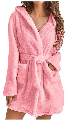 Générique Robe De Chambre Femme Polaire Hiver Chaud Peignoir Fille De Bain Polaire Avec Capuche Pas Cher A La Mode Femme Automne 2023 Léger Et Doux En Flanelle Vêtements De Nuit