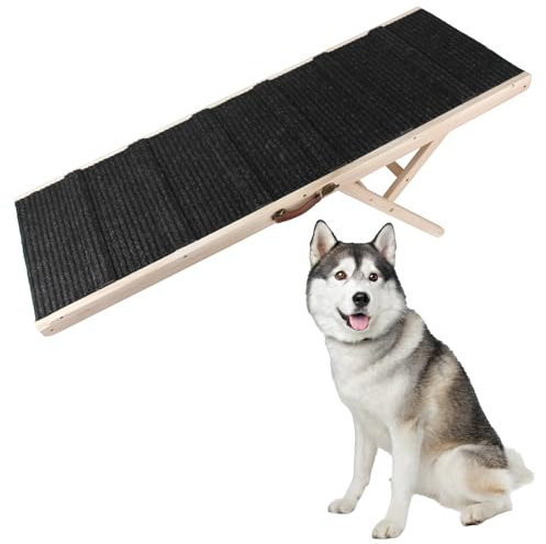 BommJokker Hunderampe Länge 130cm Einstellbar 35-75cm Höhe des 7 Gangs Hundetreppe für Bett oder Sofa aus Holz Katzen Rampe Hundeleiter Auffahrrampe für Haustiere mit Anti-rutsch max80kg Sicher (L)