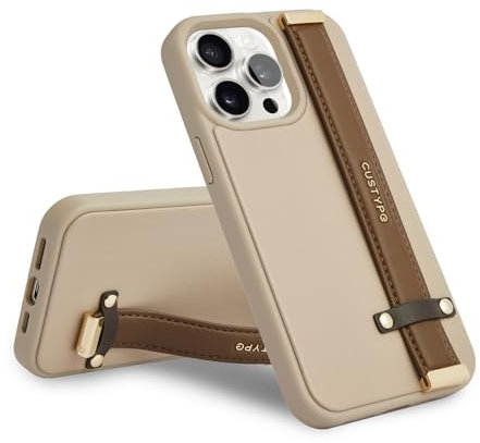 CUSTYPE Compatible with iPhone 14 Pro Max Case with Adjustable Wristband Strap Kickstand,Finger Grip Loop Leather Case for Women Girl for iPhone 14 Pro Max 6.7inch-Brown