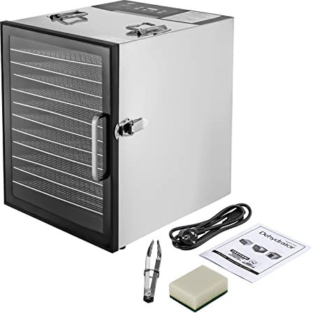 Edelstahl Dörrautomat, 800w Dörrgerät mit 12 Edelstahlschalen, Dörrgerät für Obst, Fleisch, Rindfleisch, Dörrfleisch, Kräuter, mit einstellbarem Timer und Temperaturregelung