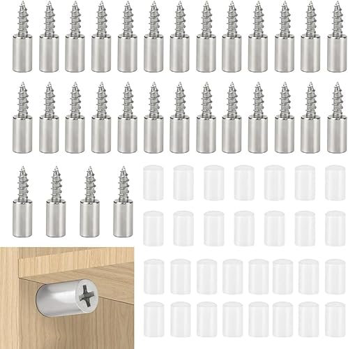 HEKOBAG 30 PCS Shelf Support Pegs, Self-Tapping Screws Cabinet Laminate Support, Shelf Pins with Non-Slip Sleeve One-Piece Shelf Pins for Furniture & Bookcase Shelf Cabinet Closet Shelf Support