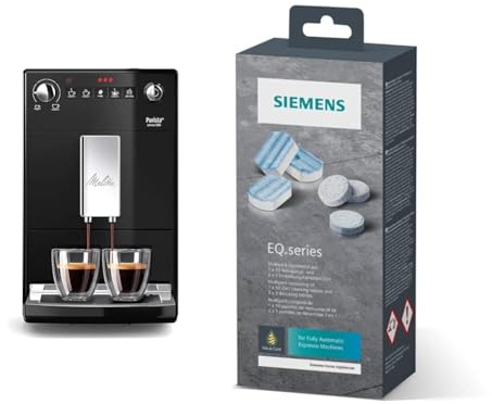 Melitta Purista - Kaffeevollautomat - flüsterleises Mahlwerk - Direktwahltaste - 2-Tassen Funktion - 3-stufig einstellbare Kaffeestärke - Schwarz (F230-102) & Siemens Multipack TZ80003A