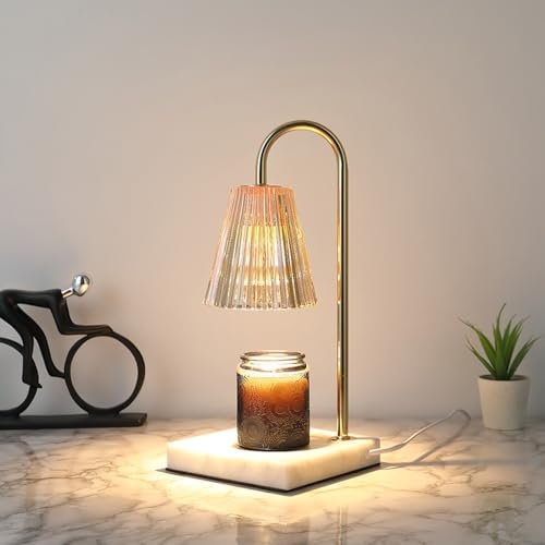 RXPVUXE Candle Warmer Lamp, Candle Warmer Lamp with Marble Base, Candle Warmer Light Compatible with Various Candles for Home Decor,Brightness Adjustable for Jar Scented Wax Melts with 2 Bulbs