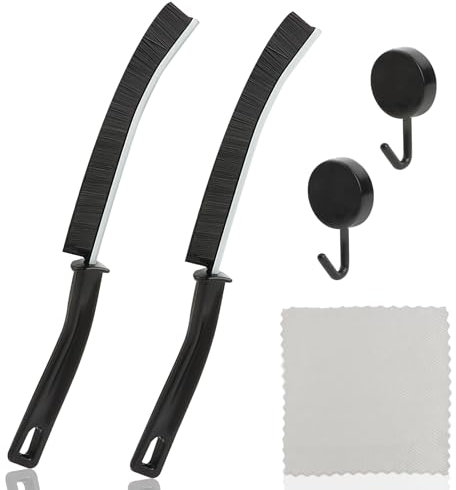 2 Piezas Cepillo de Limpieza de Cerdas Duras, RISVOWO Crevice Cleaning Brush con 2 Ganchos y 1 bayeta, Cepillo Limpiador de Juntas para Profundas de Azulejos