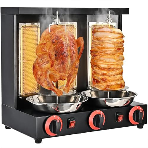 LTSRLL Barbecue Grill Gas Professioneller vertikaler Rotisserie-Ofen, Aufsatz-Kebab-Kocher, rotierender Bräter, Backmaschine, Haushaltsgeräte aus Edelstahl,Black-L