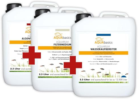 aquabasics Aquarium 3er Starter- & Pflege-Sparset für den perfekten Start, bei Neueinrichtung und Teilwasserwechsel, Größe:Set 2.500