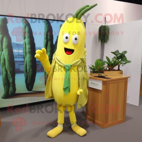 REDBROKOLY Costume de mascotte asperges jaune citron habillé avec un blazer et des pinces à écharpe
