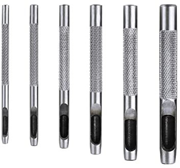 Yosugar Lot de 6 emporte-pièces pour cuir - 2,5 à 5 mm - Poinçons perforés ronds creux - Pour cuir, bracelet de montre, joint de ceinture - Argenté - 6 pièces - 2,5 à 5 mm