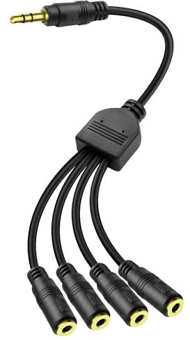 MEIRIYFA Cable divisor de 3,5 mm de 1 a 4 vías, cable de audio de 30 cm, 1 conector macho a 4 hembras, para auriculares, altavoces, smartphones, reproductores de MP3, ordenadores portátiles, tabletas