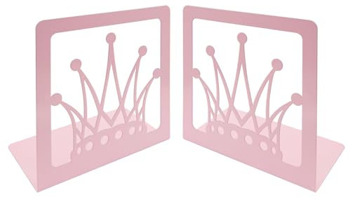 Serre-livres en métal avec couronne rose - Serre-livres décoratifs pour étagères, style princesse, journal - Organiseur de CD - Pour la rentrée scolaire, les étudiants, les anniversaires, les enfants,