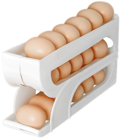 Egg Dispenser for Refrigerator,Automatic Rolling 3 Tiers Egg Holder for Fridge - Food Container, Space-Saving Egg Storage Box for Refrigerator Side Door Storage