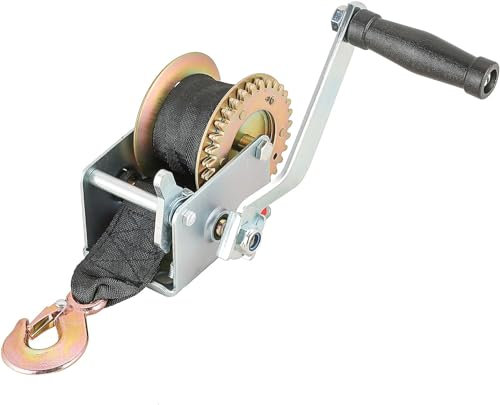 DASBET Boat Trailer Winch Hand Winch Crank Cable with 16FT(5m) Black Webbing, Heavy Duty Strap Gear Hand Winch with Crank Handle Gear Winch Manual Winch for Trailer, Boat or ATV (800LBS)