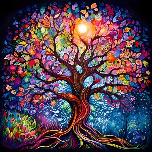 MEIYUDA 5D Diamant Painting Bilder für Erwachsene und Kinder, Diamond Painting Bunter Baum des Lebens, Diamond Painting Set,Diamant Malerei für Haus Dekoration 30x30cm