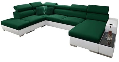 All4All Ecksofa mit Schlaffunktion Picanto 358 cm x 227 cm - Wohnlandschaft U-Form - Sofa mit Bettkasten - XXL Sofa - Groß - Gewebe mit Kunstleder - Rechte Seite - Grün/Weiß - Modern 26