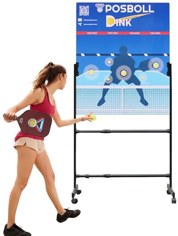 Posboll Pickleball-Übungsbrett, verstellbares doppelseitiges Dink Board mit Ständer für Solo-Training, tragbarer Pickleball-Wandtrainer mit einem leisen Ball