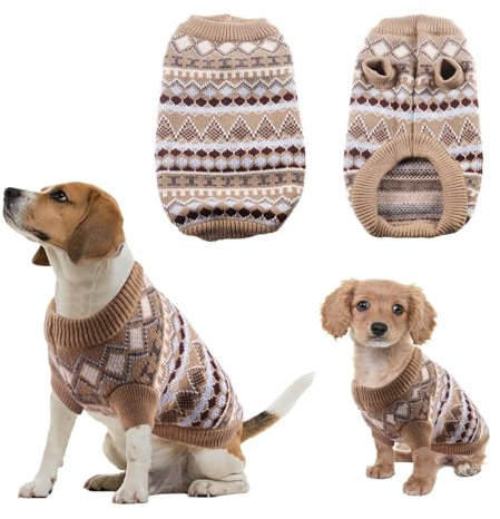 Yoolhamy Hundepullover, Weihnachten Pullover für Kleine mittelgroße Hunde Weihnachtspullover Hund Dicken Hundepulli Warm Hunde Pullis für Chihuahua Französische Bulldogge (Braun, L)