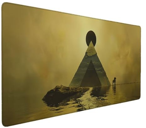 Gaming Mauspad XXL 1200x600x3mm, Mousepad XXL Schreibtischunterlage, Wasserdicht Rutschfest für Tastatur Computer PC Gamer Schreibtisch Unterlage, Ergonomisches Mauspad Groß (Gelb, Pyramide) G-X
