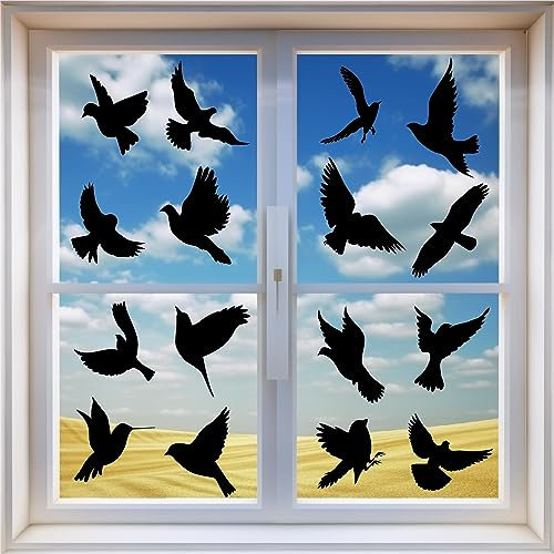 16 Large Anti Collision Window Stickers, Self Adhesive Bird Silhouettes, Prevent Birds and People Collision with Window Panes, Suitable for All Window Types