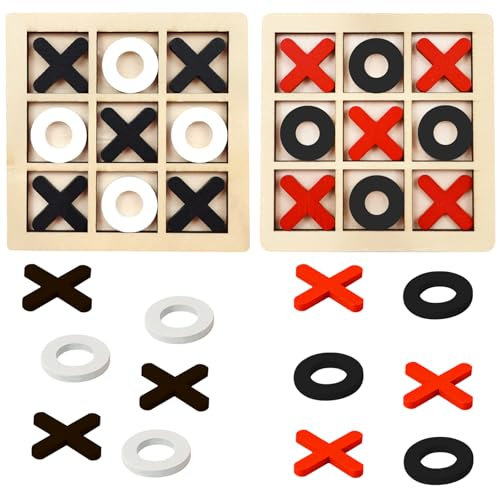 2 Sätze Tic Tac Toe,Tic Tac Toe Holz,X-O Blöcke Brettspiele,Lernspiele,Verbessern Die Fähigkeit zur Denkableitung,Geeignet für Familienfeiern und Feiern(Schwarz und Weiß,Rot und Schwarz)