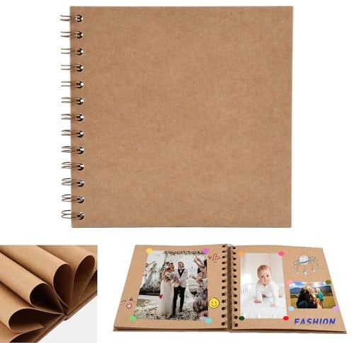 Small Scrapbook, DIY Scrap Book Photo Album with 20 Sheets | 40 Pages BrownPapers, Hardback Mini Memory Book to Write in and Photos, Wedding, Travel, Anniversary, Birthday Christmas Gifts,17x17cm