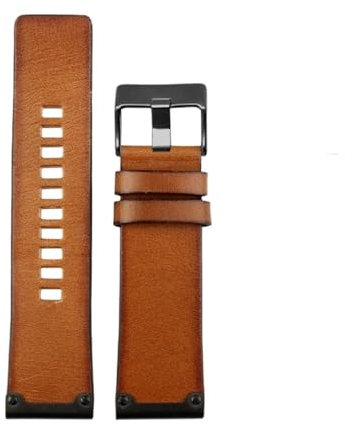 HASGTFM Passend for Diesel DZ4476 1657 DZ4318 Vintage-Lederarmband 26 mm Herren-/Damen-Armband mit braunen Metallnieten(001 brown-black pin)