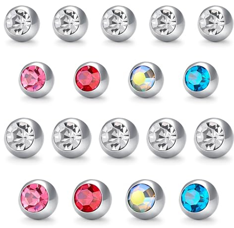 Piercing Kugeln Set 14G Gewinde Chirurgenstahl Piercing Ersatzkugel Kugeln 5/8mm Bauchnabelpiercing Kugeln für Piercing Nase Lippe Augenbrauen Bauchnabel Zunge