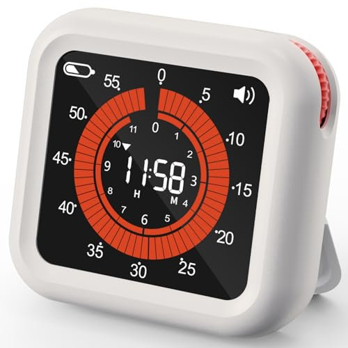 MeesMeek Digitaler visueller Timer - Max 11H 59M wiederaufladbarer Countdown-Timer mit VA-Display, klare Ziffern, einstellbare Lautstärke und Helligkeit, magnetischer digitaler Timer (Weiß)