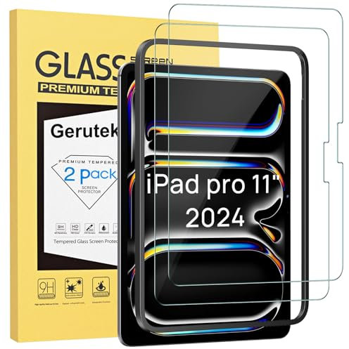 Gerutek 2 Pezzi Pellicola Protettiva per iPad Pro 11 Pollici M4 2024, [Telaio di Facile Installazione] [Ultra Trasparente][Antigraffio][Senza Bolle][Durezza 9H] Vetro Temperato per iPad Pro 11