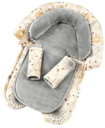 WINGHENLEE Reversible Infant Car Seat Insert for Newborn Girls Boys, Upgraded 2-in-1 Baby Carseat Head Support, Soft Baby Car Seat Insert Cushion Pad for Car Seat, Stroller, Bouncer, Baby Swing, Sun