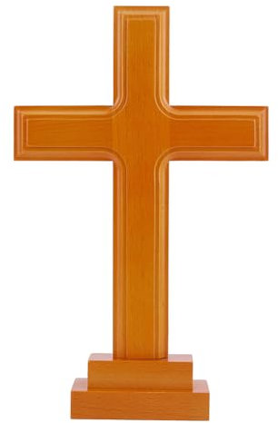 HOBBIESAY Crucifijo de pie de 29,1 cm, adorno de cruz de madera naranja para pared con soporte, crucifijo para decoración del hogar