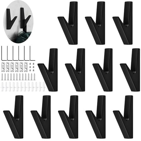 JINTANG Garderobenhaken schwarz Matt,12 pcs kleiderhaken akustikpaneele schwarz,Wandhaken akustikpaneele garderobe für Küchen, Bäder, Foyers und Flure