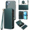 Phone Case for iPhone 13 Mini 5.4 inch Zipper Wallet Detachable Cover with Screen Protector Crossbody Lanyard Strap Flip Card Holder Slot iPhone13mini i-Phone 13minicase i iPhone13 13mini Dark Green