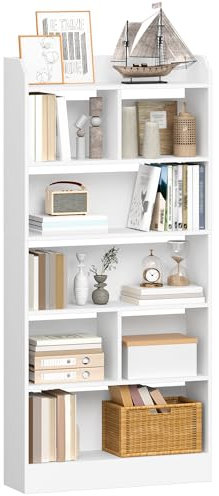 Hzuaneri Bücherschrank, Bücherregal, mit 6 Fächern, Aufbewahrungsregal, Standregal, für Wohnzimmer, Büro, Schlafzimmer, 24 x 80 x 170 cm, Weiß BC11803X
