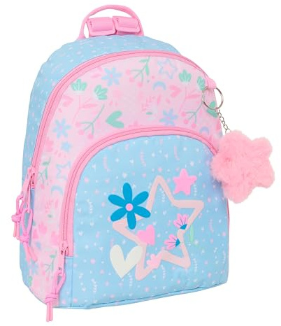 BLACKFIT8 Smile Mini-Rucksack für den täglichen Gebrauch, ideal für Kinder verschiedener Altersgruppen, bequem und vielseitig, Qualität und Widerstandsfähigkeit, 25 x 13 x 30 cm, Hellblau/Hellrosa