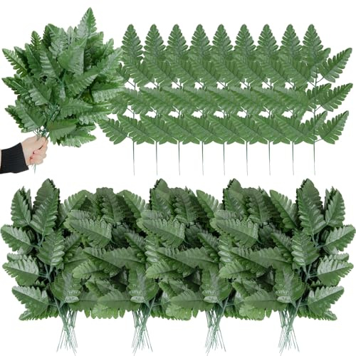 Artificial Silk Fern Leaf Picks Fake Fern Leaves with Stem for Cemetery Flowers Arrangement Floral DIY Crafting Wedding Bouquets Decoration (200Pcs, Dark Green)