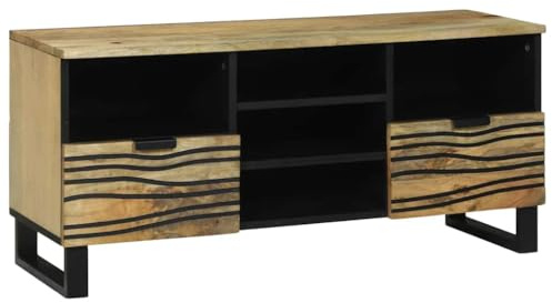 vidaXL TV-Schrank Braun 100 x 33 x 46 cm massives Mangoholz, Wohzimmermöbel, rustikaler TV-Ständer, Medienlagerung, haltbare Unterhaltungsanzeige, Ordnungssystem