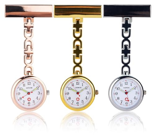 3PCS Nurse Watch Silver/Rose Gold/Gold Fob Watch for Nurses and Doctors, Clip-on Nurse Watches Daily Waterproof Fob Watches, Pocket Fob Watches for Medical Uniforms and Healthcare Settings