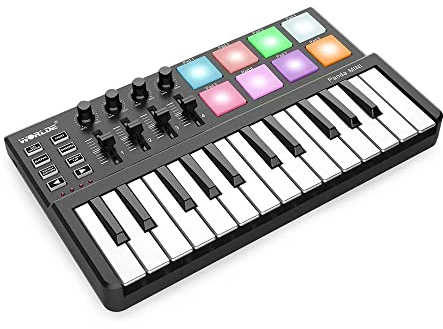 HETHLIF 25 Key Ultra Portable USB MIDI Keyboard Controller with 8 Colorful Backlit Trigger Pads Ideal for Music Production and Live Performances