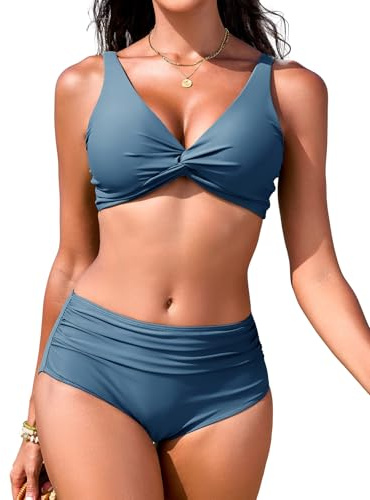 Nadeer Donna Costume da Bagno Vita Alta Fronte di Torsione Due Pezzi Bikini Elegante Scollo a V Push Up Beachwear Sexy Controllo del Ventre Spiaggia Swimwear