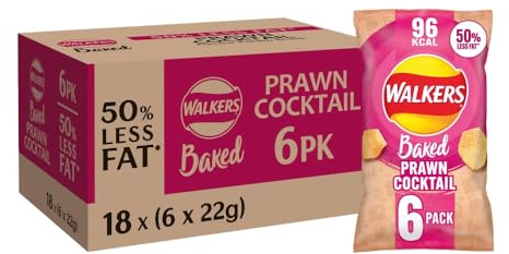 Walkers Baked Prawn Cocktail Snacks Crisps 6 x 22g (Pack of 6)