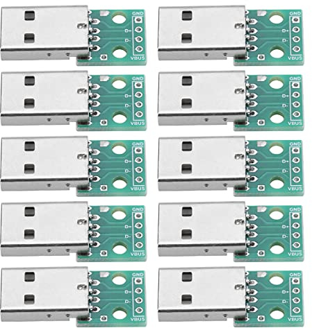 Qcwwy USB Type A Male Plug to DIP Adapter Board, 4 Pin Module for USB Power Supply and Breadboard Design, 10 Pcs