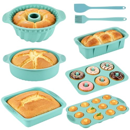 8 Stück Silikon Backformen Set, Kuchenform Muffinform für Backen | Antihaft Brotbackform Springform mit Backpinsel Silikonspatel für Muffin Pizza Käsekuchen Brot Toast Kuchen Kekse Cupcake