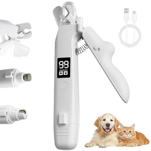 Synclum Coupe Ongles Chien et Chat 2 en 1 avec Lime Électrique LED, Coupe Griffes Animaux avec Récipient Collecteur, Recharge USB-C, Faible Bruit pour Chiens Chats Petits Animaux