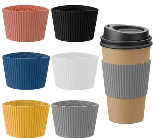 Gipnva 6 Pcs Silicone Coffee Cup Sleeves, Reusable,Heat Resistant and Nonslip Coffee Sleeves for Hot and Cold Drinks, Glass Bottle, Mug, Tumbler Protector Cover for Home & Travel(6 Colors)