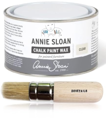Annie Sloan Clear Wax 500 ml & Dovetails Vintage Stencil Brush 30mm Bundle — Chalk Paint Finishing Kit with Waxing Brush