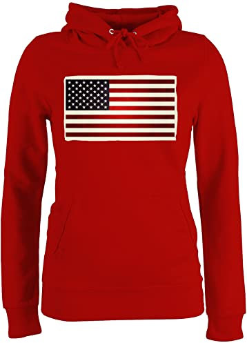 Pullover Damen Hoodie Frauen - Kontinente - Flagge USA - M - Rot - Amerika Pulli American Hoody Flag