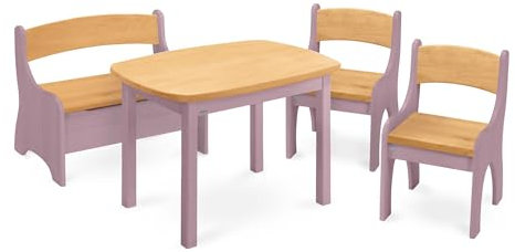 BioKinder Kindersitzgruppe Sitzgruppe Levin mit Tisch, Bank und 2 Stühle aus zertifiziertem Massivholz Erle + Kiefer lasiert.